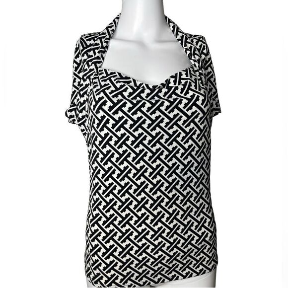 Antonio Melani Patterned Short Sleeve Blouse White & Black Size Medium - Picture 2 of 3